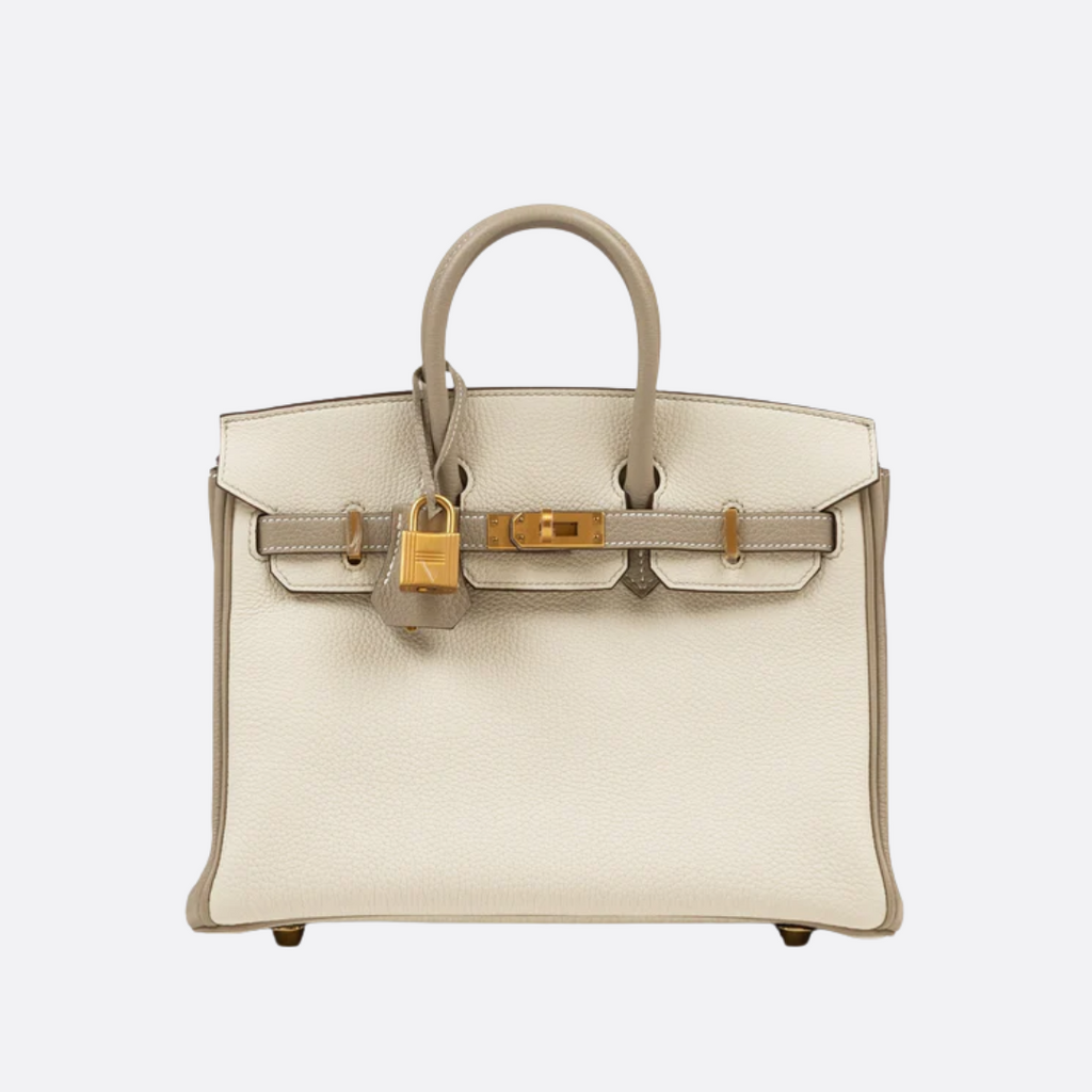 HERMÈS BIRKIN 25 HSS TASCHE IN CRAIE / GRIS TOURTERELLE AUS TOGO LEDER
