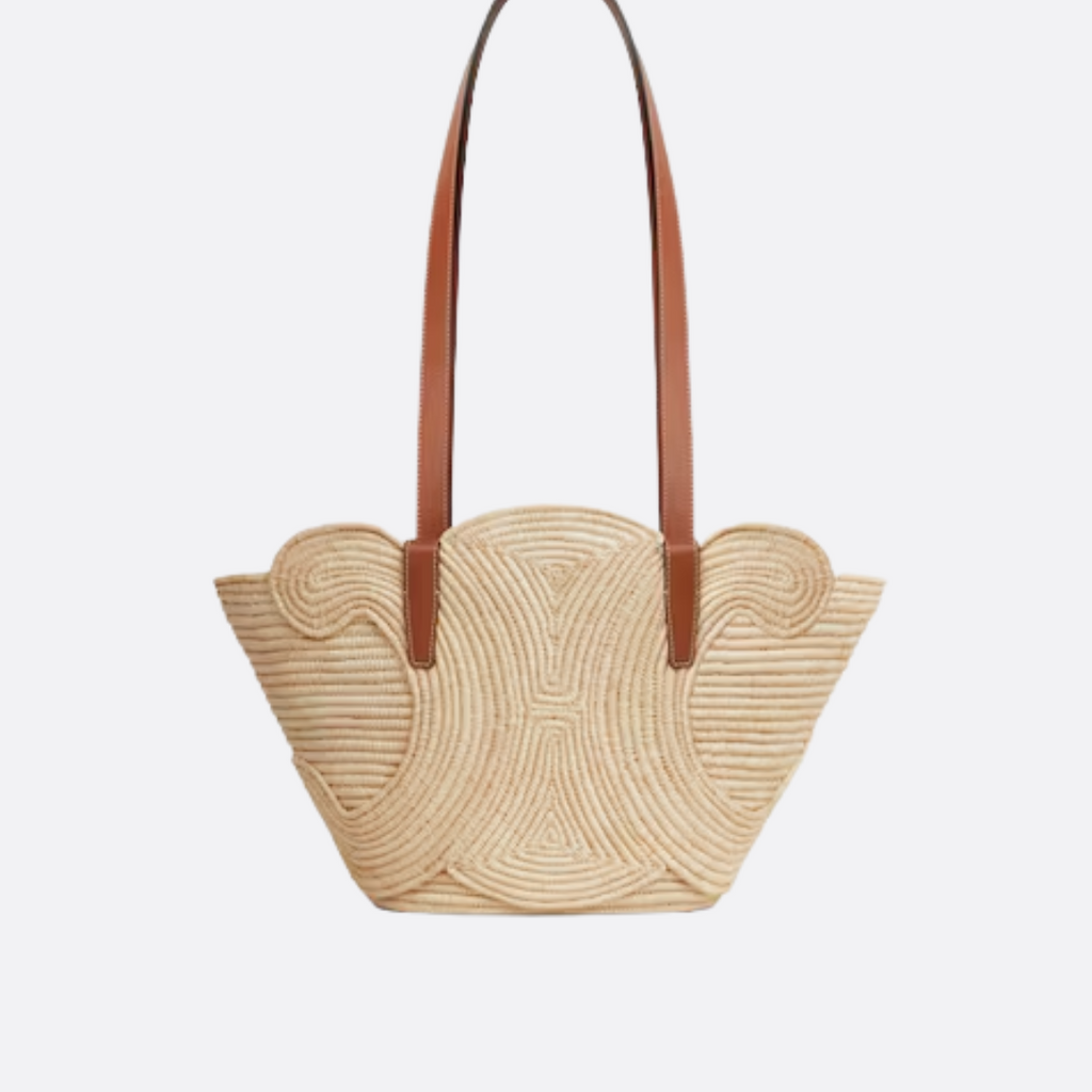 CÉLINE CLASSIC SMALL PANIER HANDTASCHE AUS RAFFIA UND KALBSLEDER