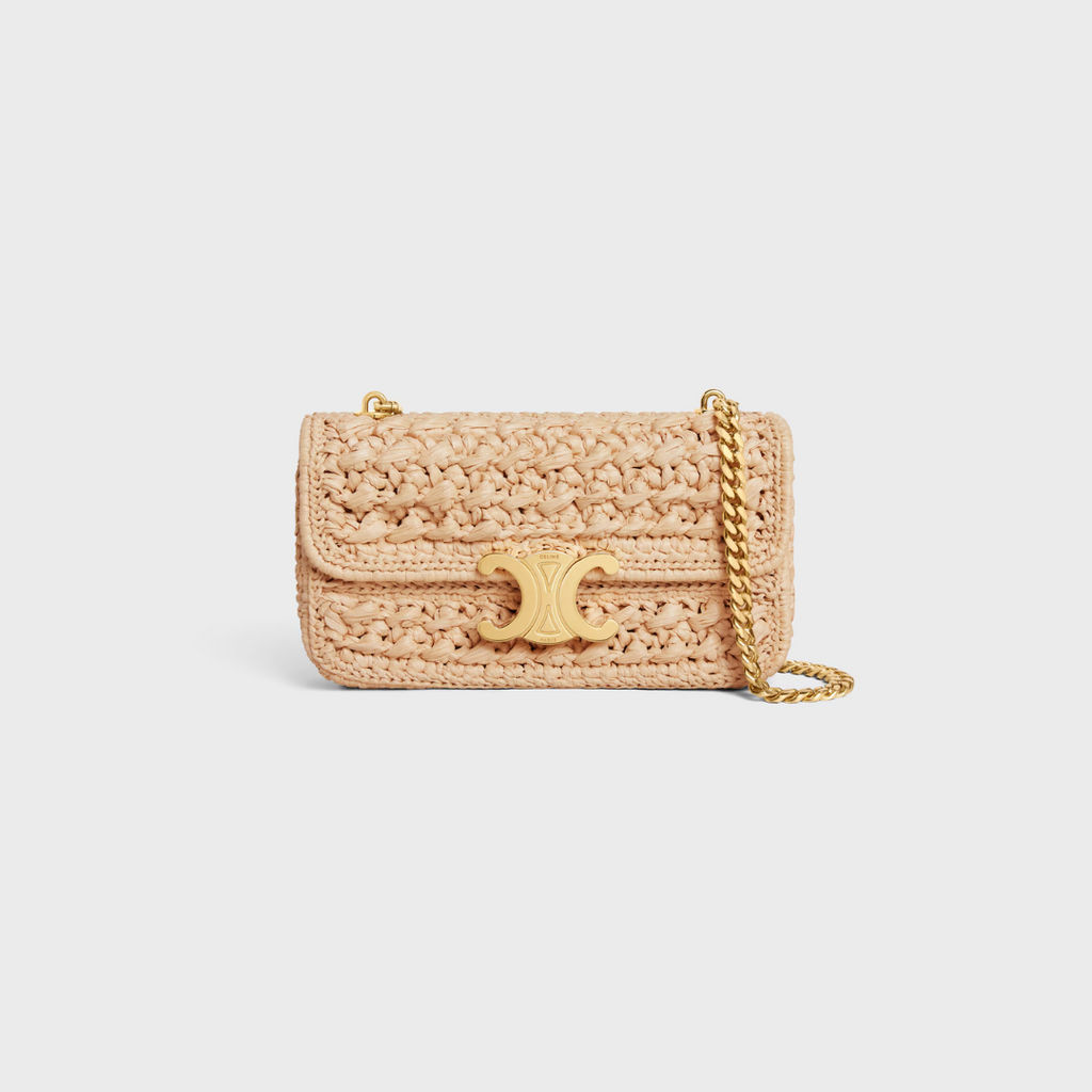 CÉLINE CLAUDE CHAIN SHOULDER BAG AUS RAFFIA-EFFEKT