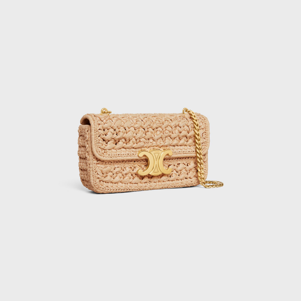 CÉLINE CLAUDE CHAIN SHOULDER BAG AUS RAFFIA-EFFEKT