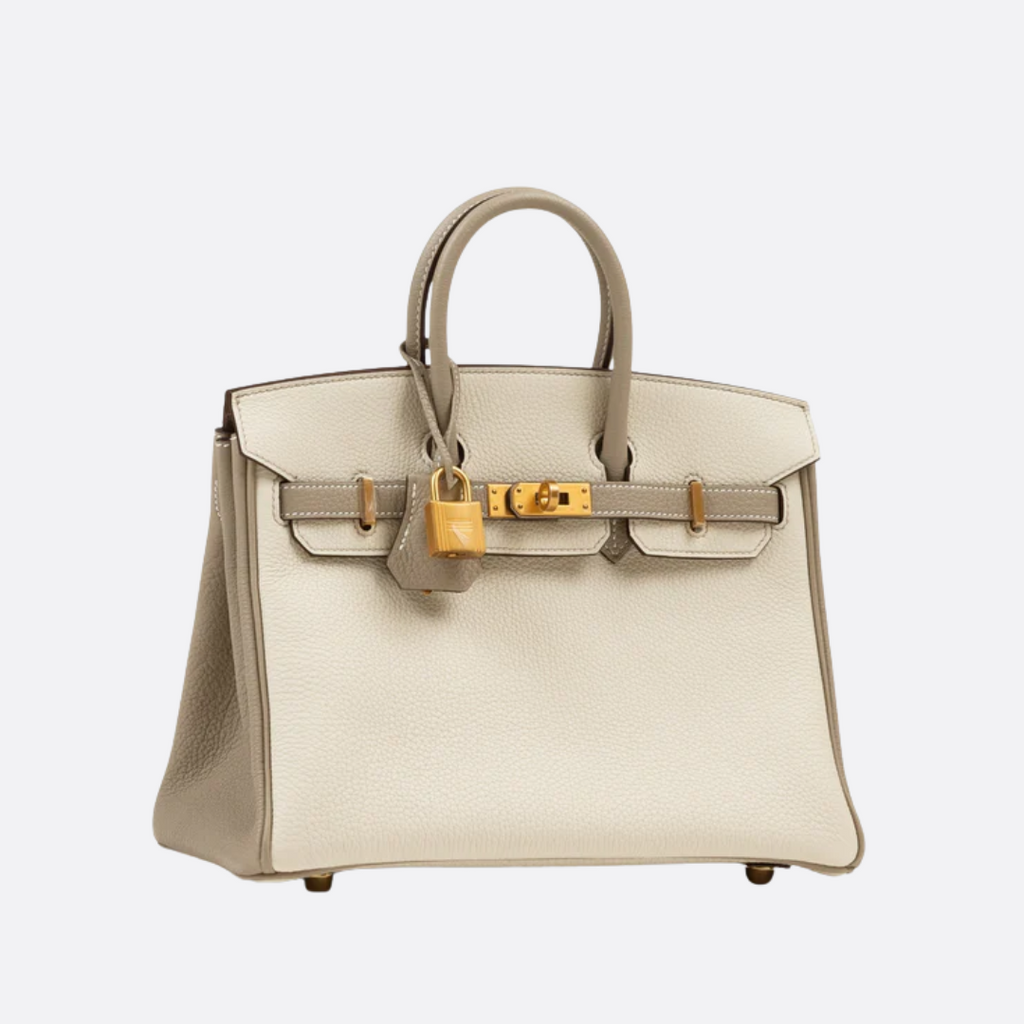 HERMÈS BIRKIN 25 HSS TASCHE IN CRAIE / GRIS TOURTERELLE AUS TOGO LEDER