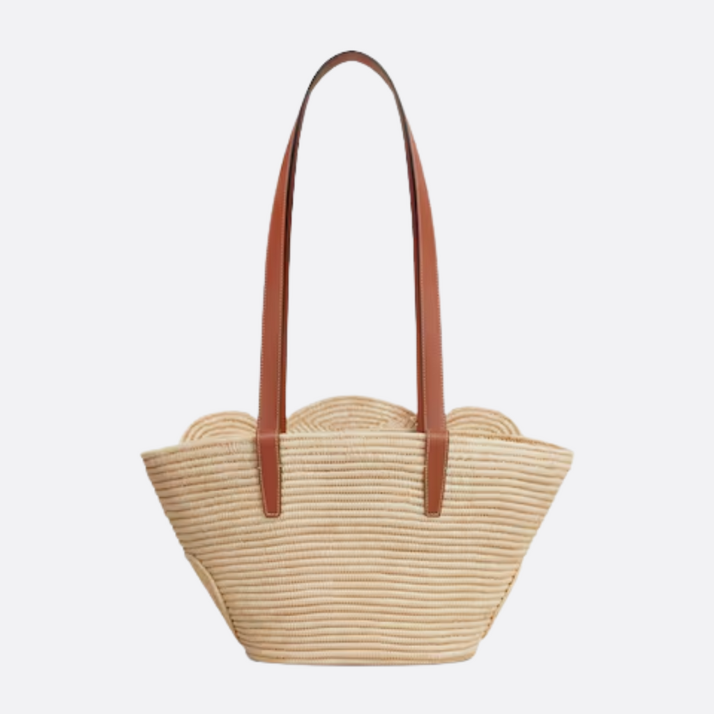 CÉLINE CLASSIC SMALL PANIER HANDTASCHE AUS RAFFIA UND KALBSLEDER