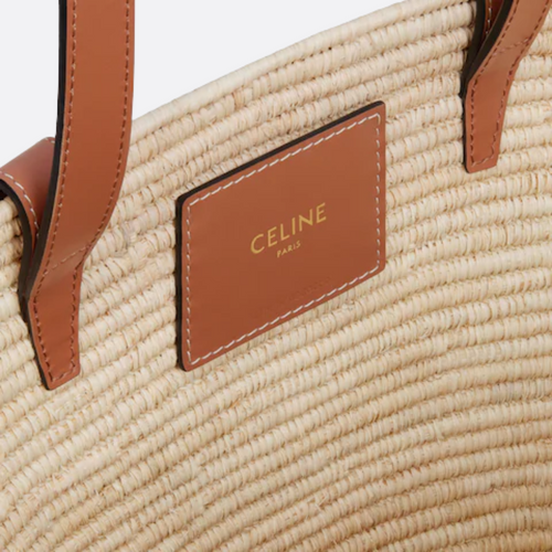 CÉLINE CLASSIC SMALL PANIER HANDTASCHE AUS RAFFIA UND KALBSLEDER