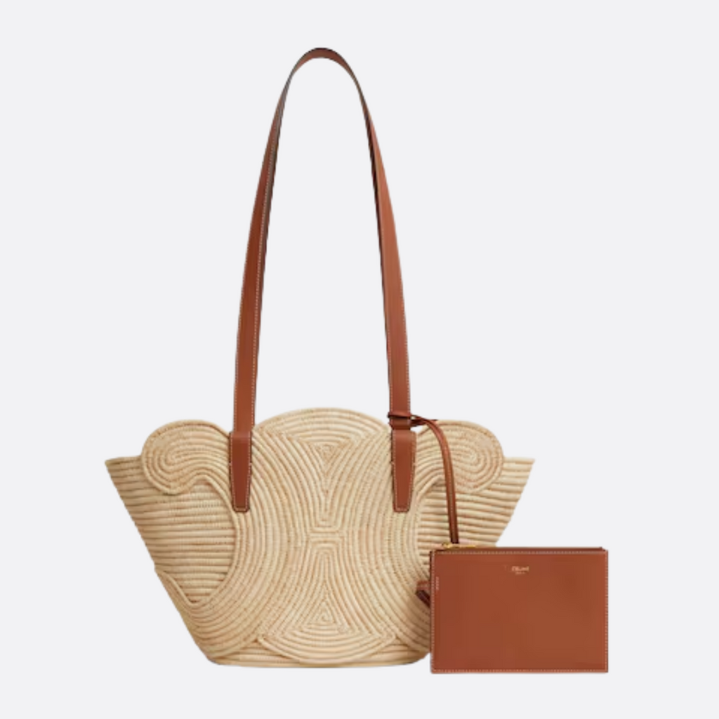 CÉLINE CLASSIC SMALL PANIER HANDTASCHE AUS RAFFIA UND KALBSLEDER