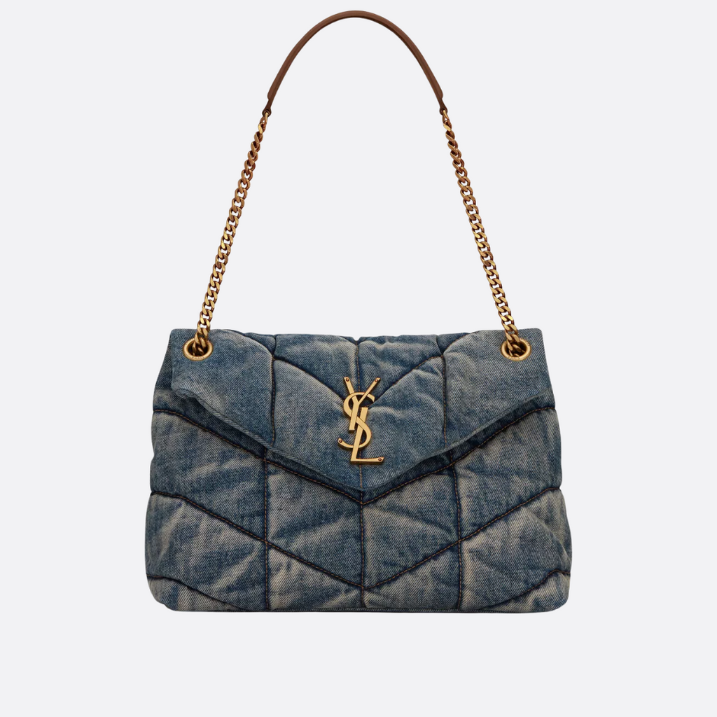 SAINT LAURENT LOULOU PUFFER TASCHE AUS GESTEPPTER VINTAGE-DENIM