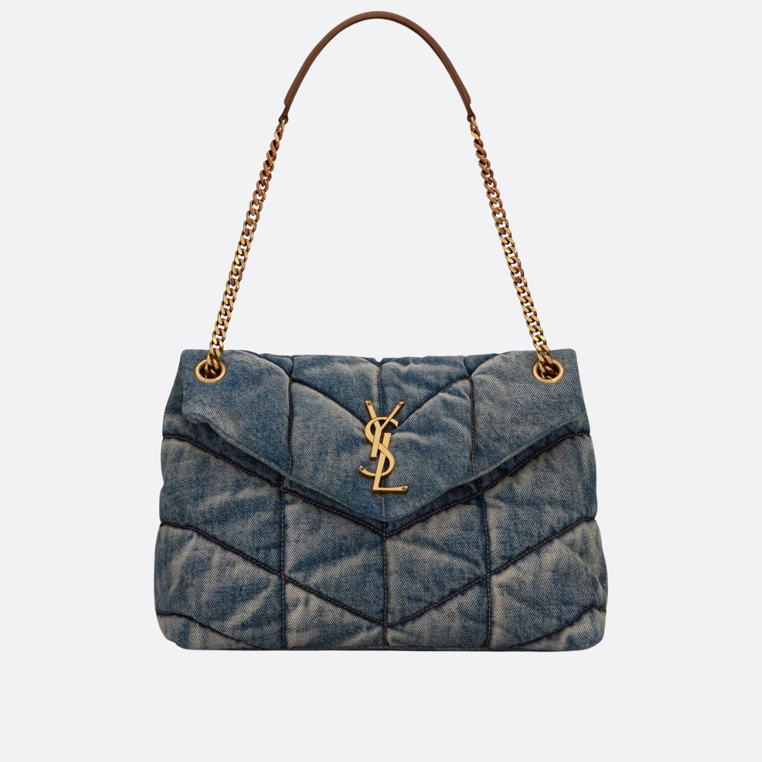 SAINT LAURENT LOULOU PUFFER TASCHE AUS GESTEPPTER VINTAGE-DENIM