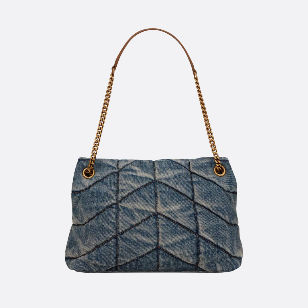 SAINT LAURENT LOULOU PUFFER TASCHE AUS GESTEPPTER VINTAGE-DENIM
