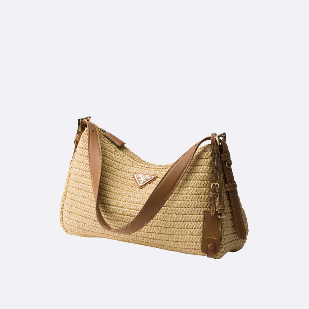 PRADA GROSSE HANDTASCHE AUS HÄKELSTRICK UND LEDER