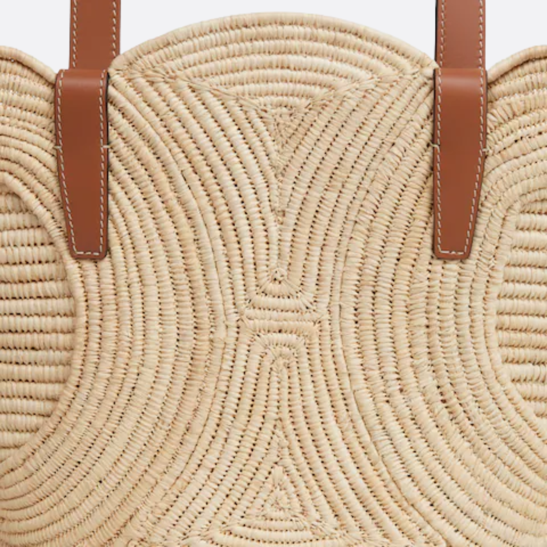 CÉLINE CLASSIC SMALL PANIER HANDTASCHE AUS RAFFIA UND KALBSLEDER