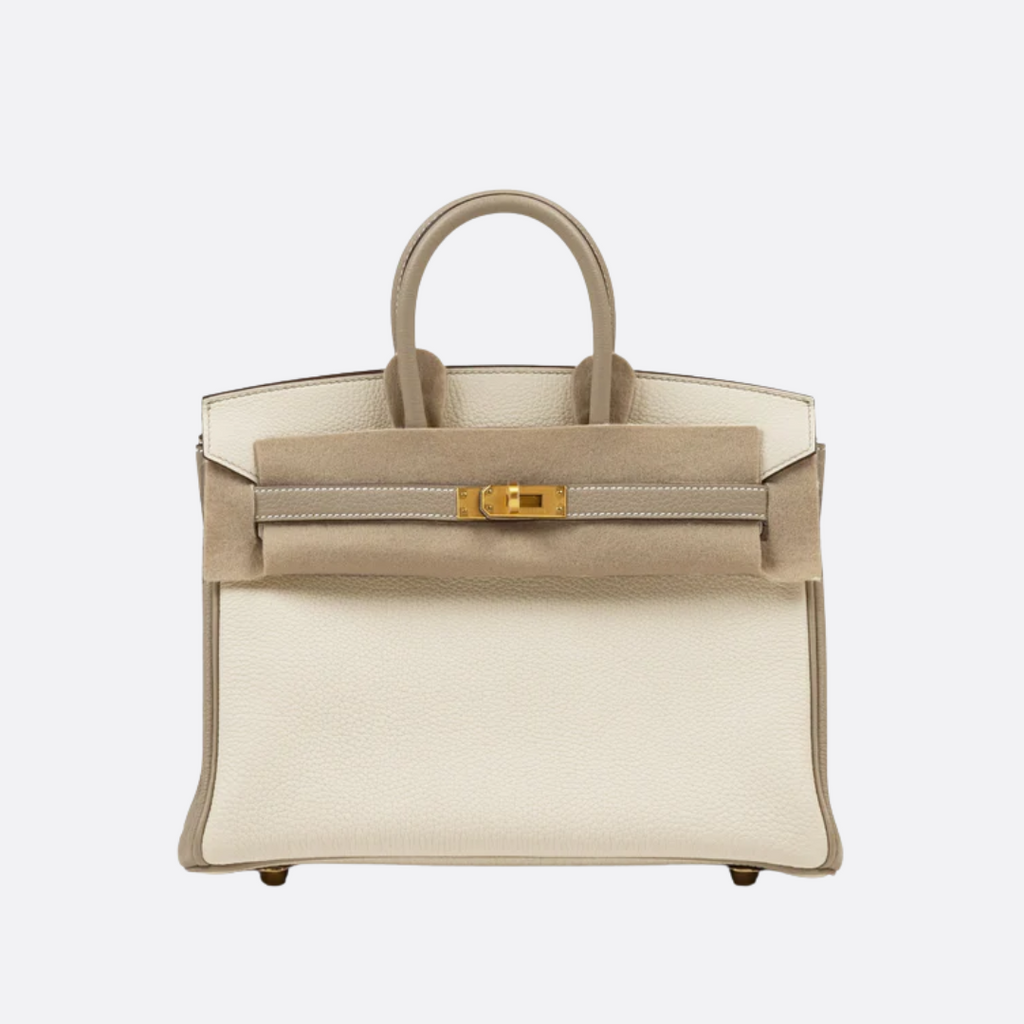 HERMÈS BIRKIN 25 HSS TASCHE IN CRAIE / GRIS TOURTERELLE AUS TOGO LEDER