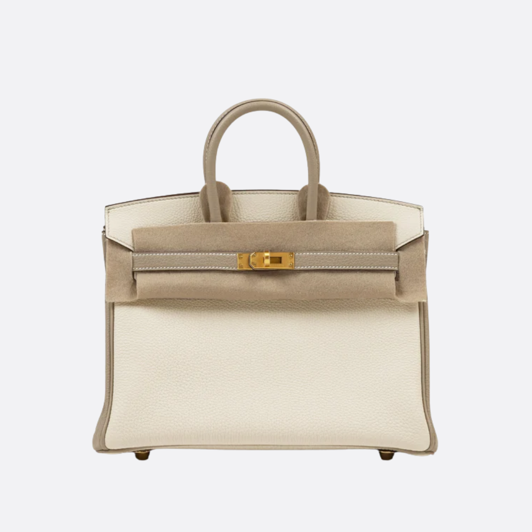 HERMÈS BIRKIN 25 HSS TASCHE IN CRAIE / GRIS TOURTERELLE AUS TOGO LEDER