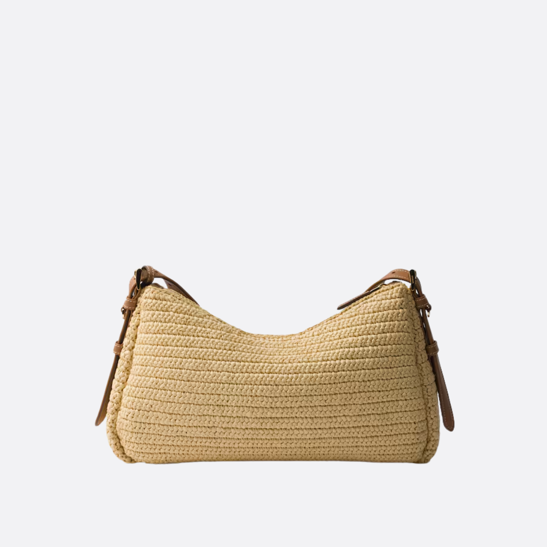PRADA GROSSE HANDTASCHE AUS HÄKELSTRICK UND LEDER