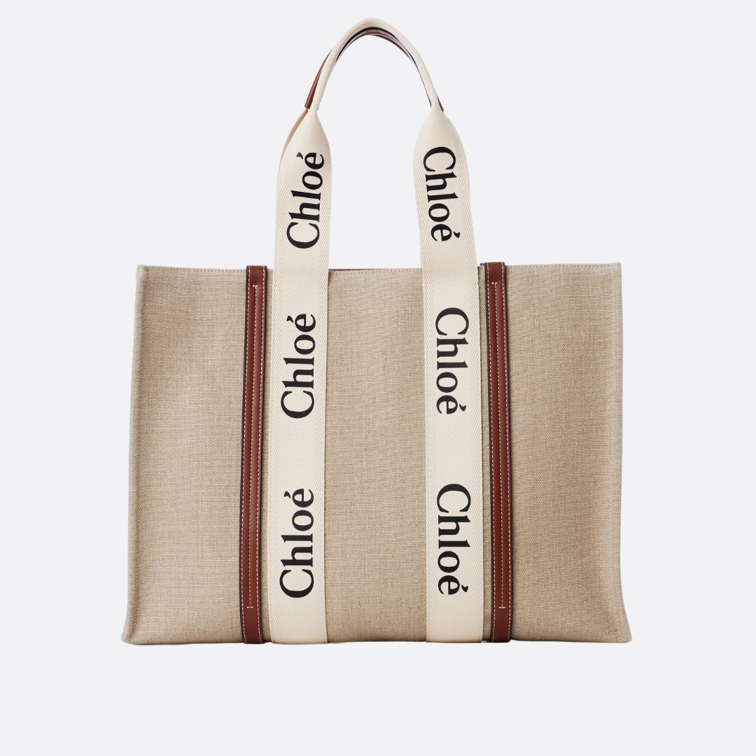 CHLOÉ WOODY TOTE BAG AUS LEINEN
