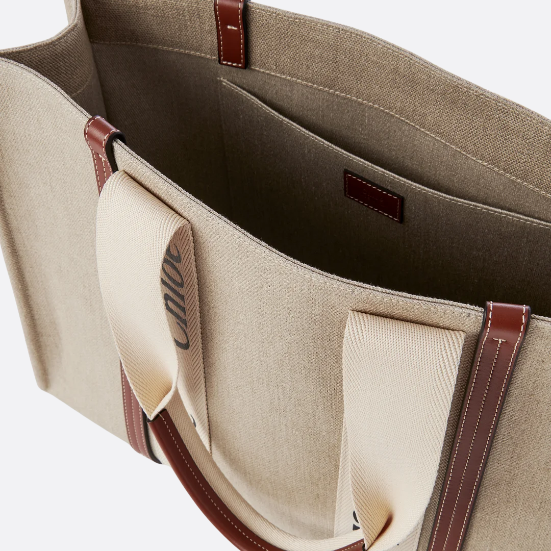 CHLOÉ WOODY TOTE BAG AUS LEINEN