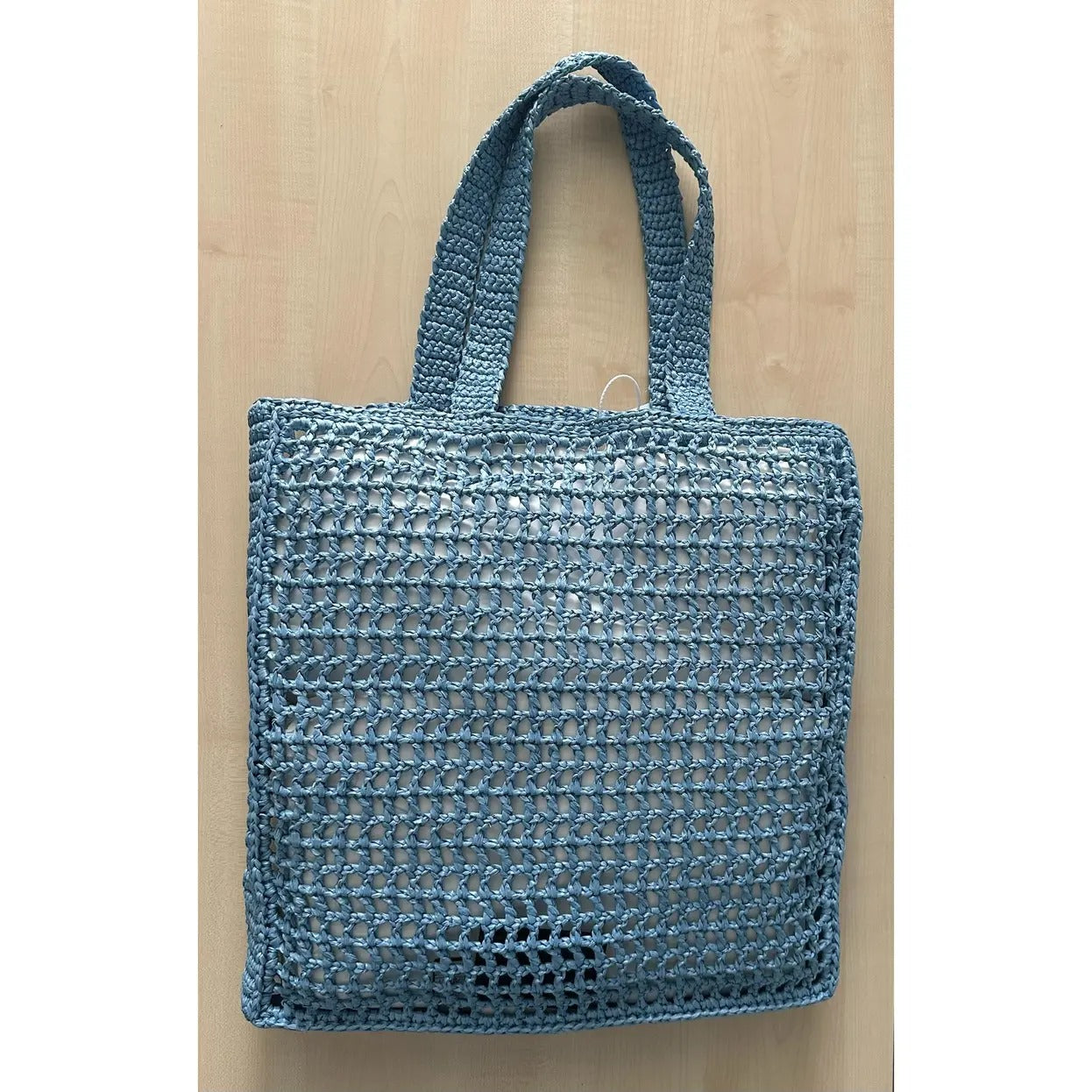 PRADA RAFFIA TASCHE MIT GEWEBTEM LOGO IN BLAU