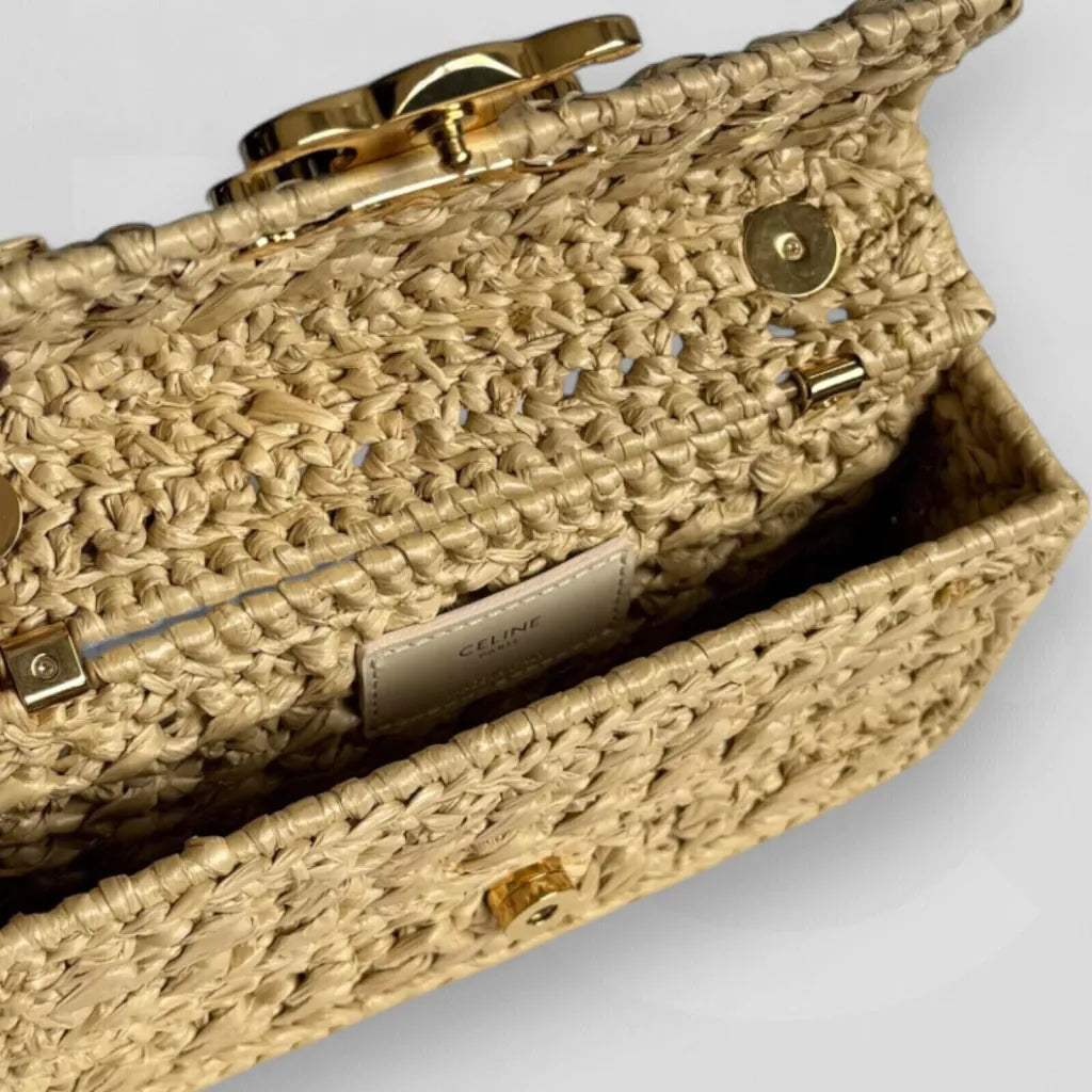CÉLINE CLAUDE CHAIN SHOULDER BAG AUS RAFFIA-EFFEKT