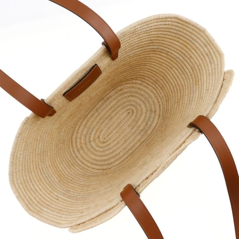 CÉLINE CLASSIC SMALL PANIER HANDTASCHE AUS RAFFIA UND KALBSLEDER