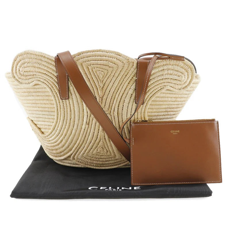 CÉLINE CLASSIC SMALL PANIER HANDTASCHE AUS RAFFIA UND KALBSLEDER