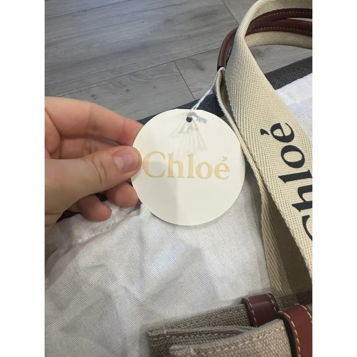 CHLOÉ WOODY TOTE BAG AUS LEINEN