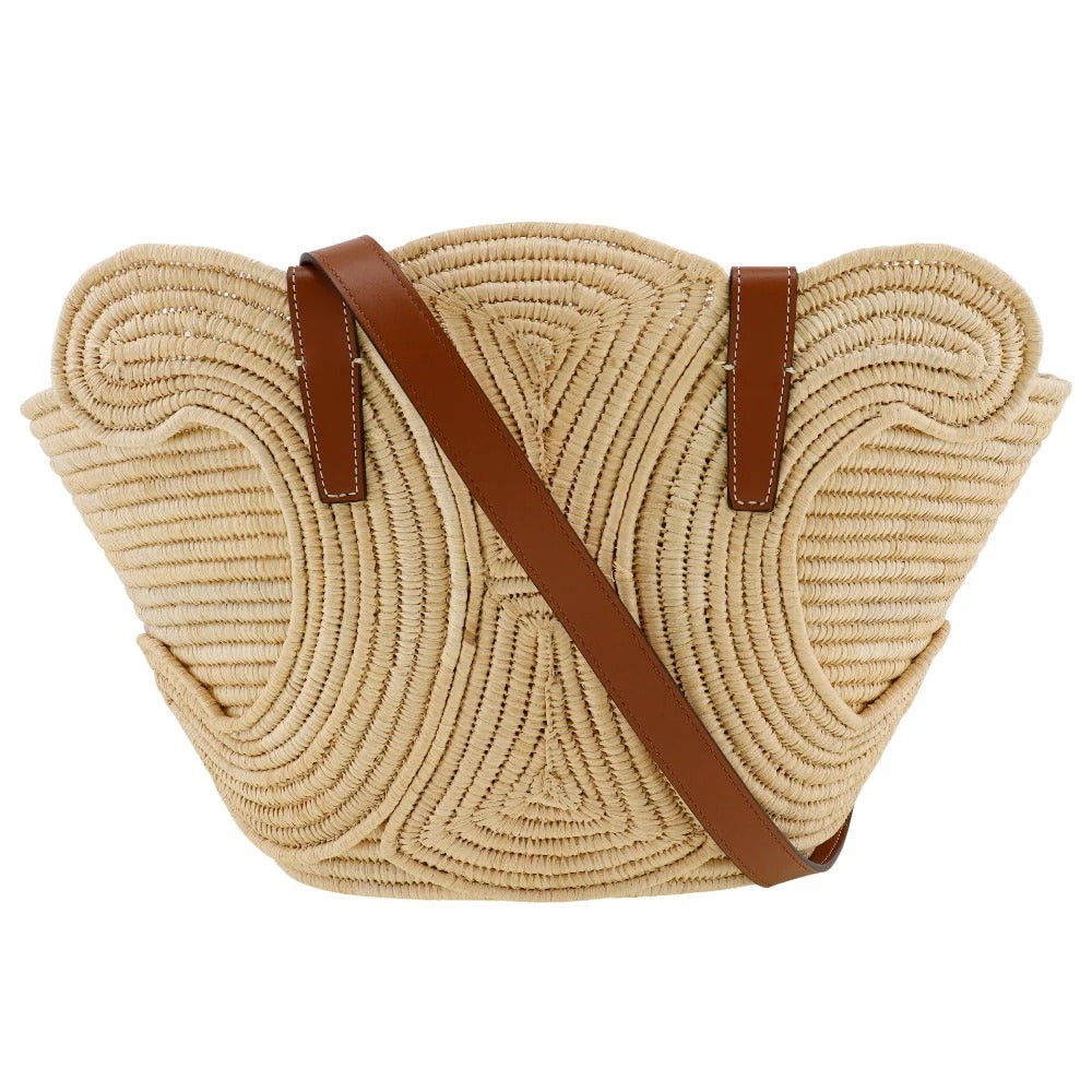 CÉLINE CLASSIC SMALL PANIER HANDTASCHE AUS RAFFIA UND KALBSLEDER